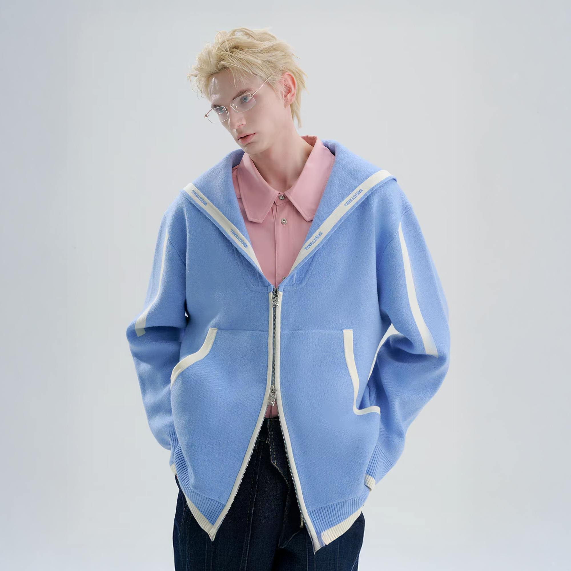 TIWILLTANG Contrast-Trim Sailor-Collar Jacket