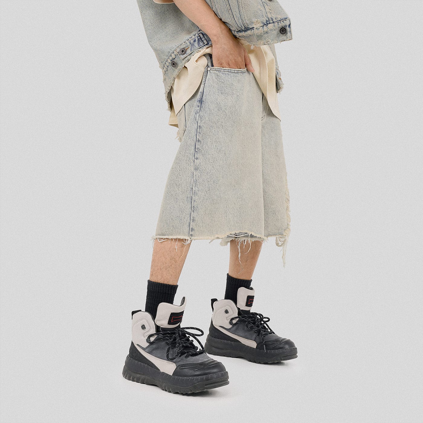 UNDERWATER Raw Edge Washed Denim Shorts-Shorts-S-Free Shipping Leatheretro