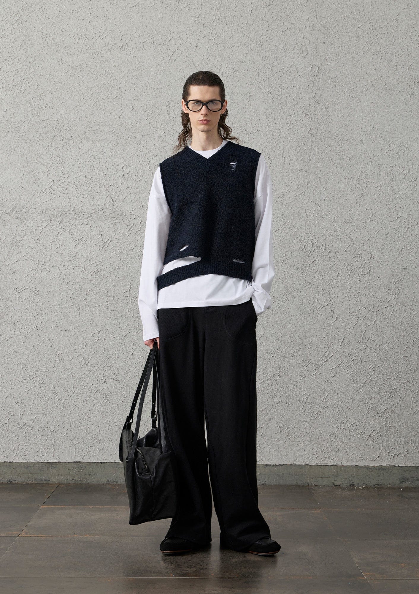 ORGANIC EMOTION Pleat Seam Curved Pants-Pants-Black-S-Free Shipping Leatheretro