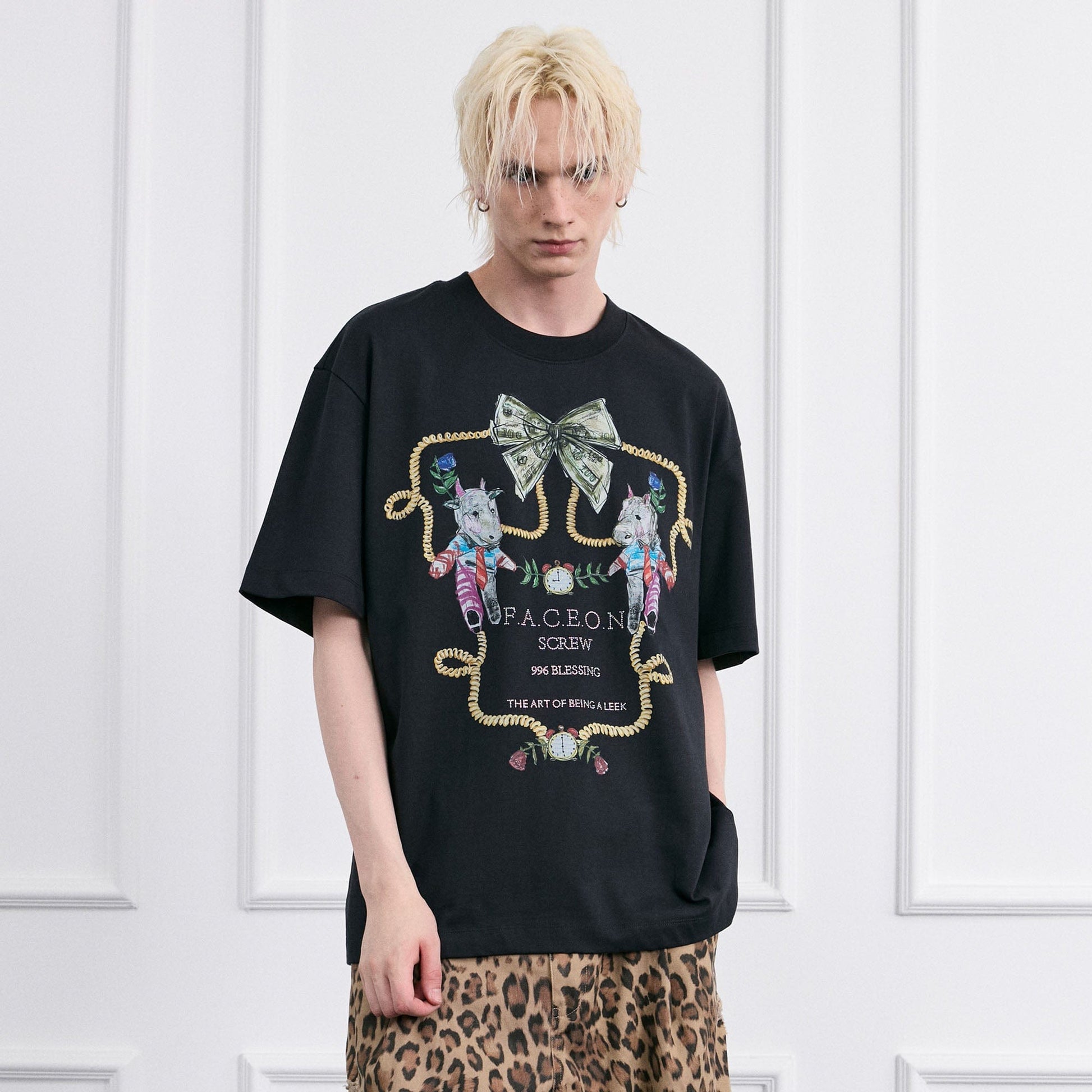 FACEONLAB Whimsical Cow and Horse T-Shirt-T Shirt-Black-S-Free Shipping Leatheretro