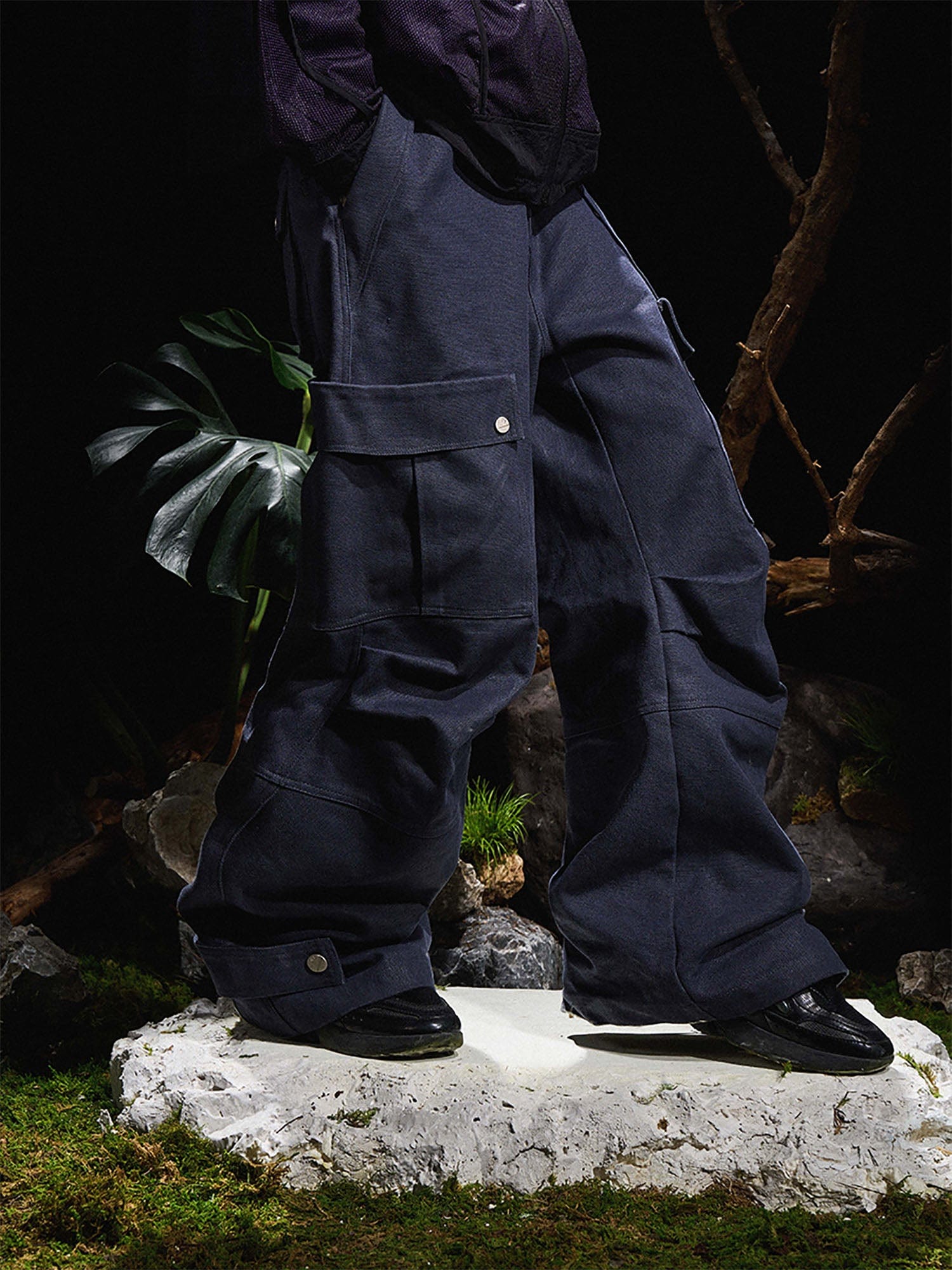 RELABEL Multi-Pocket Oversized Workwear Cargo Pants Dark Gray-Pants-XS-Free Shipping Leatheretro