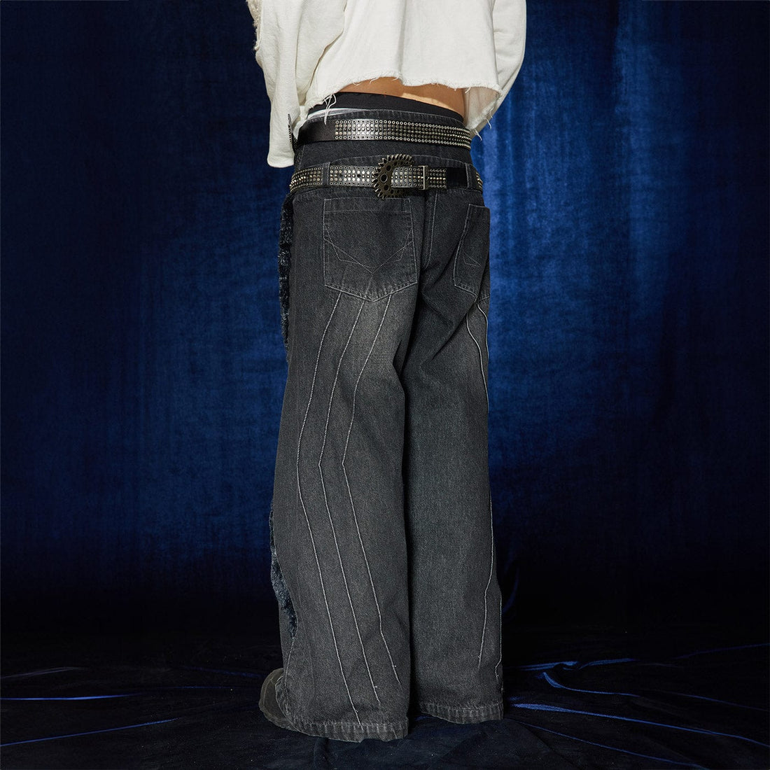 DND4DES Raw-Edge Faux Fur Spliced Jeans-Jeans-S-Free Shipping Leatheretro