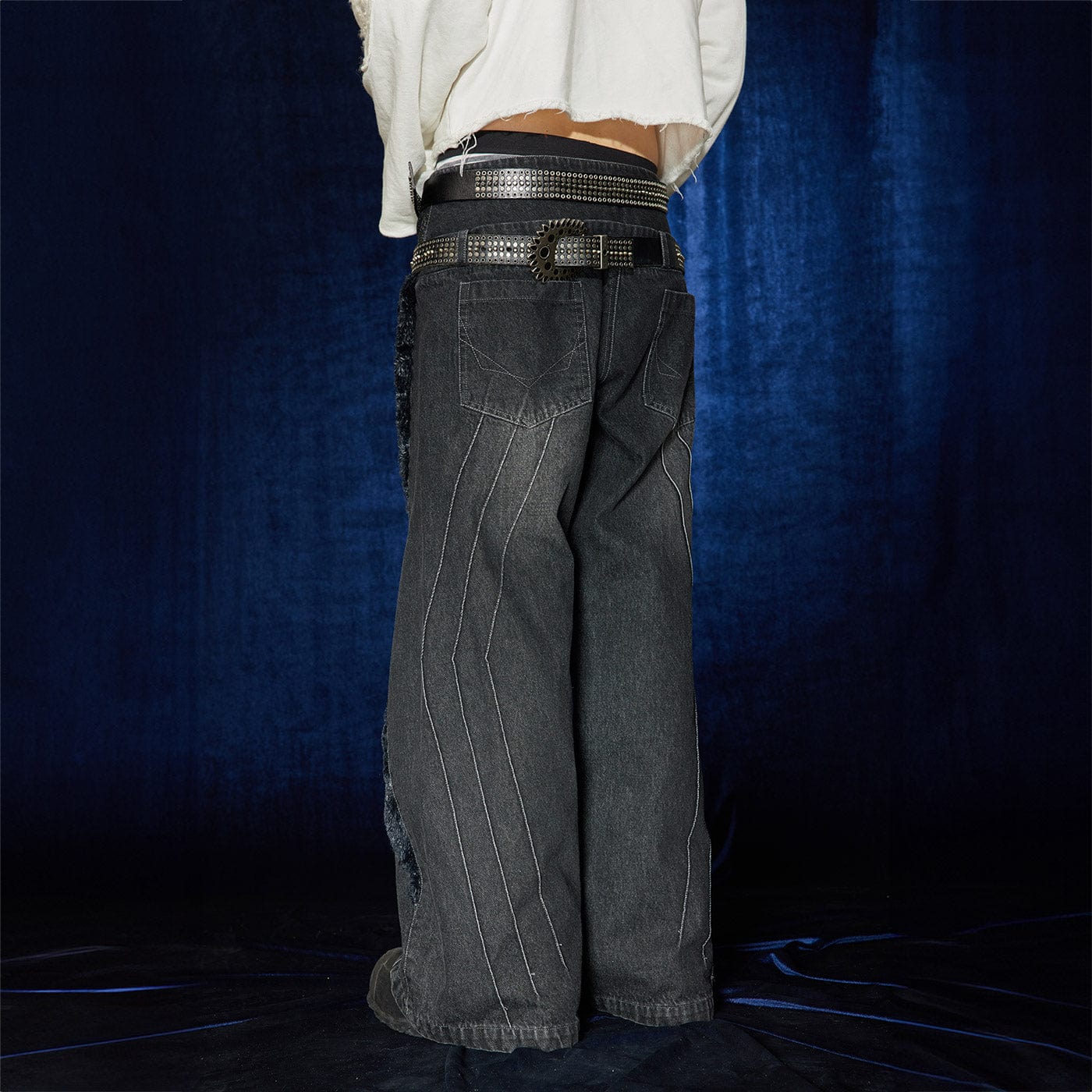 DND4DES Raw-Edge Faux Fur Spliced Jeans-Jeans-S-Free Shipping Leatheretro