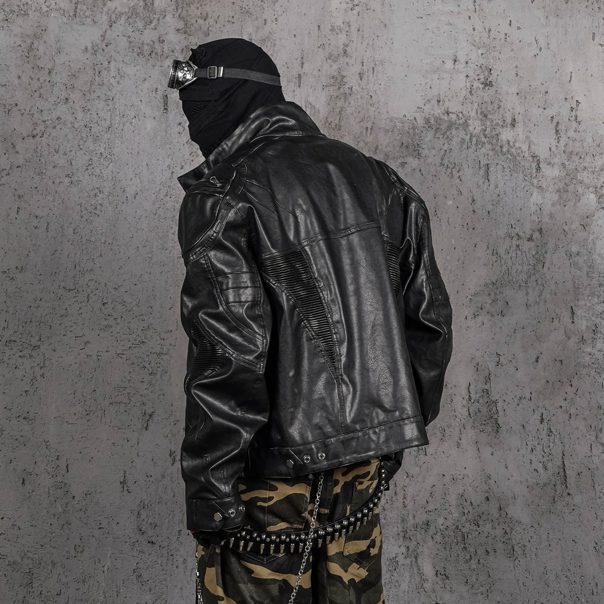 UNDERWATER Distressed Midnight Fang Faux Leather Biker Jacket-Jacket-S-Free Shipping Leatheretro