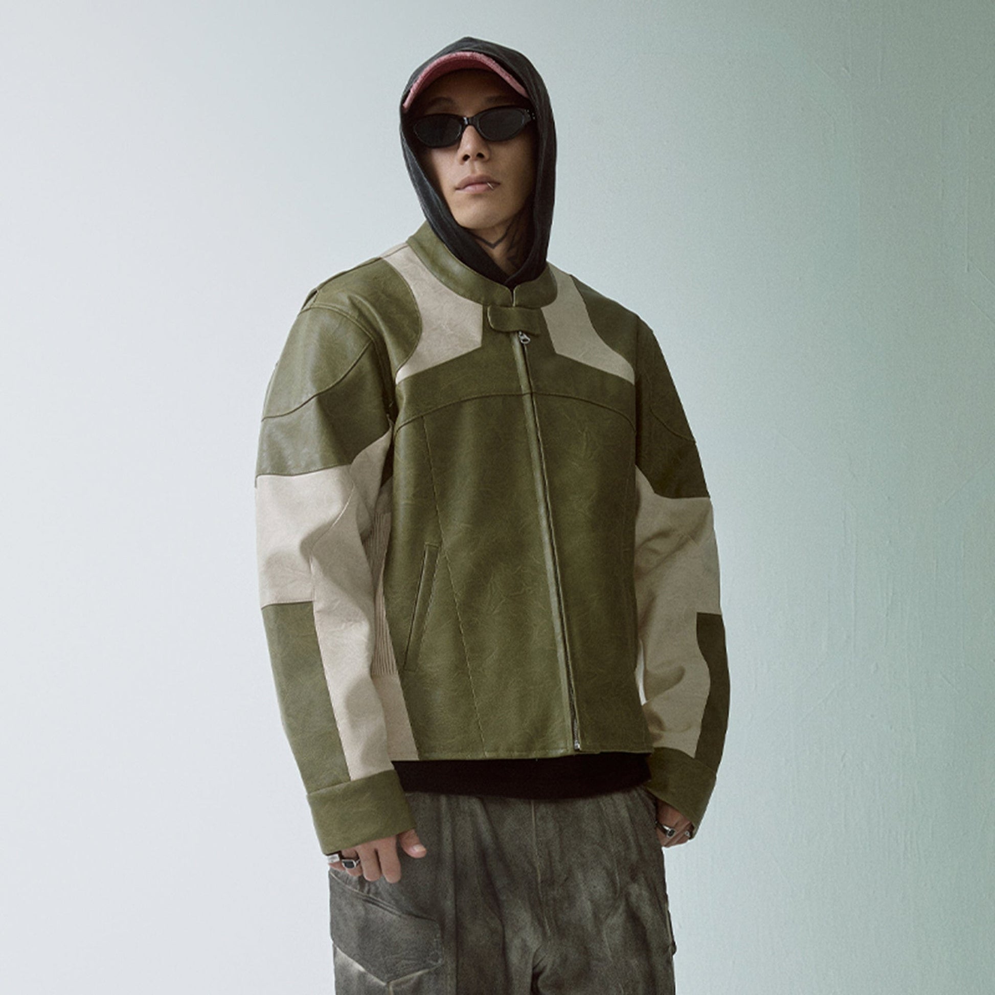 F2CE Modern Deconstructed Faux Leather Biker Jacket-Jacket-S-Free Shipping Leatheretro