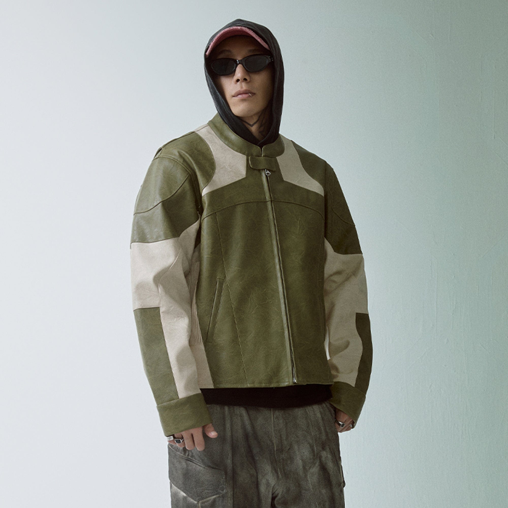 F2CE Modern Deconstructed Faux Leather Biker Jacket-Jacket-S-Free Shipping Leatheretro