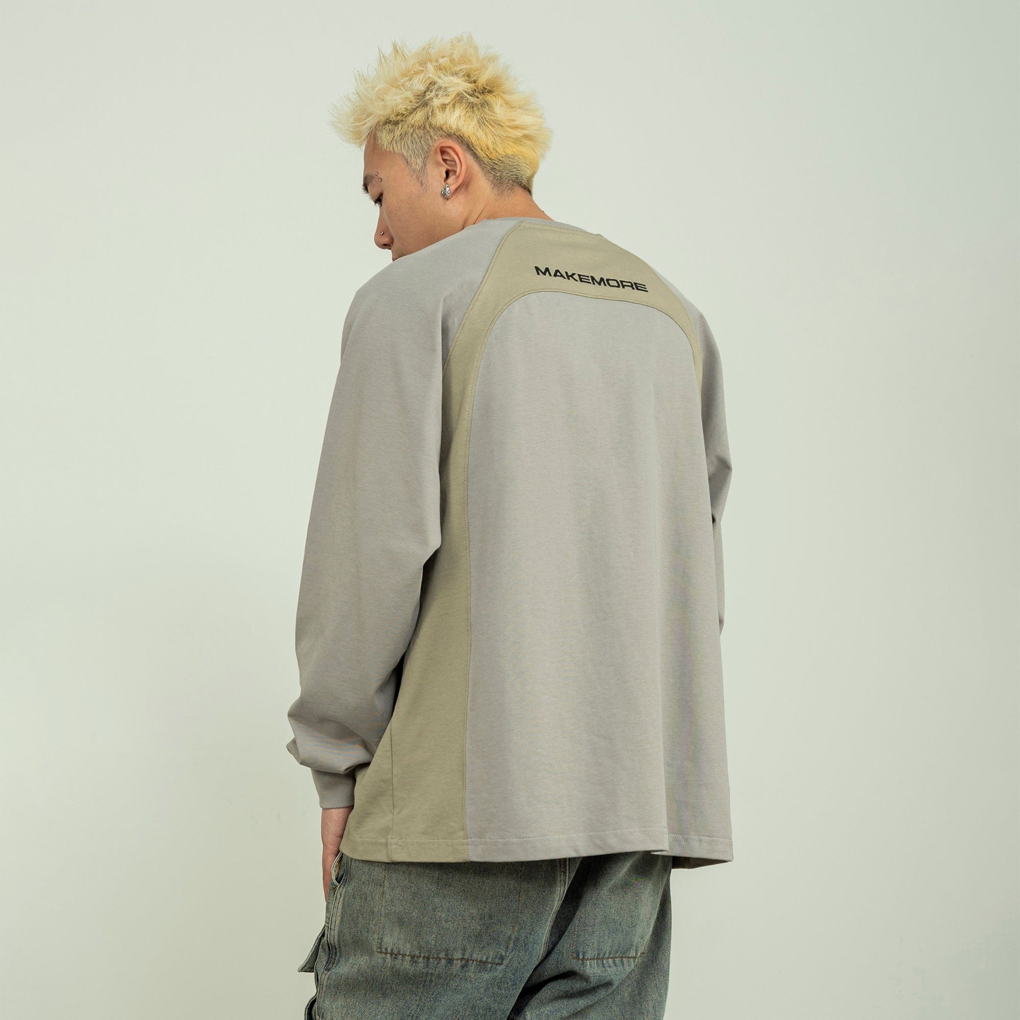 MAKEMORE Modern Deconstructed Embroidered Long-Sleeve Tee-L/S Tee-S-Gray-Free Shipping Leatheretro