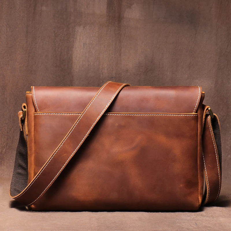 Crazy Horse Leather Messenger Bag - Men's Vintage Flap Crossbody Bags-Messenger Bag-Dark Brown-Free Shipping Leatheretro