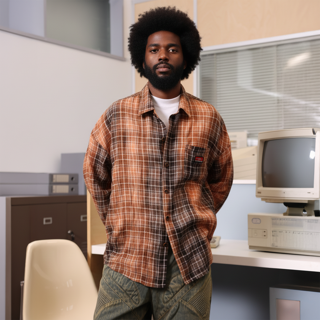 ERROR CODE ROBOT Tie-Dye Embroideried Crinkle Plaid Shirt-Shirt-S-Free Shipping Leatheretro