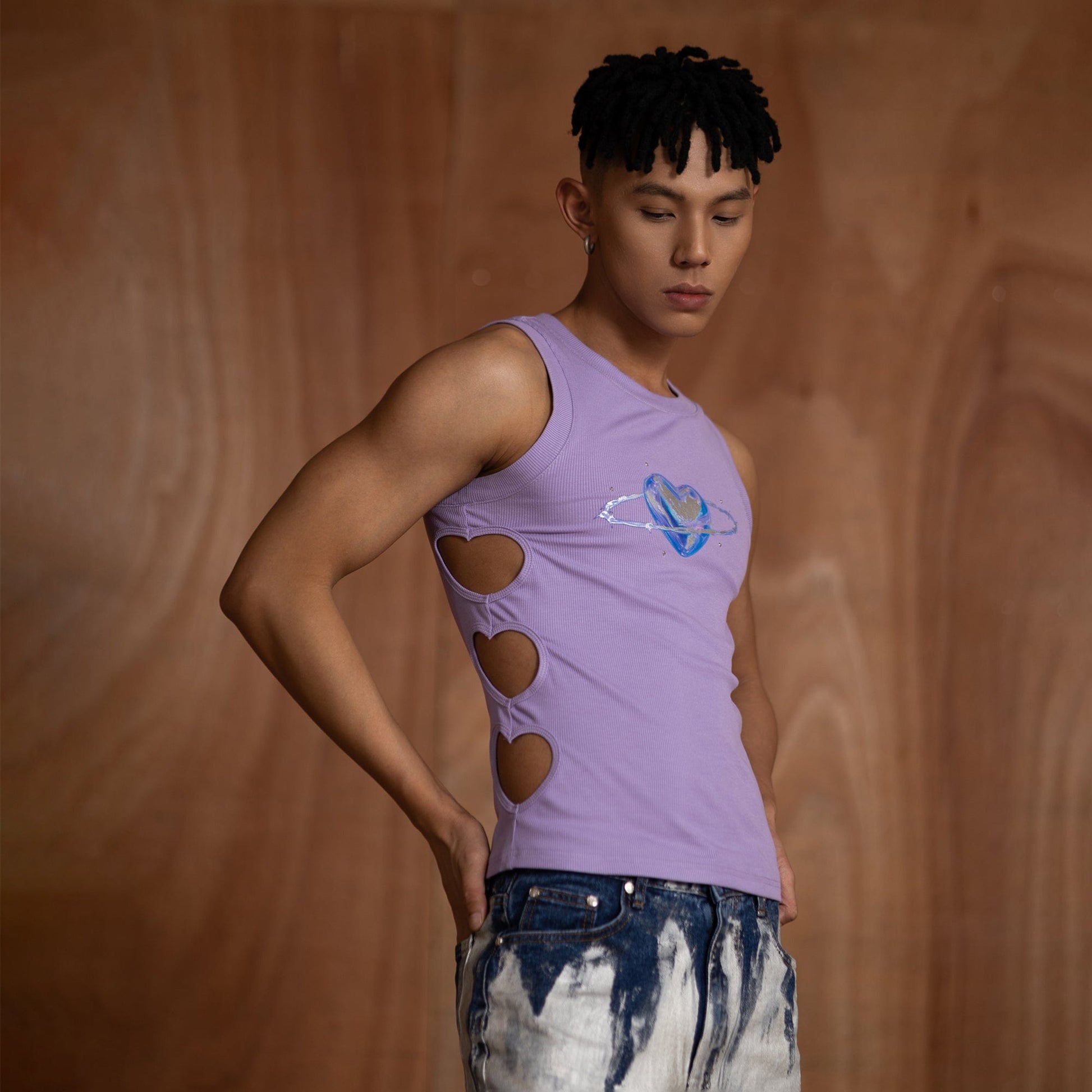 CLP Metallic Heart Slim Hollowed Tank Top Purple-Vest-XS-Free Shipping Leatheretro