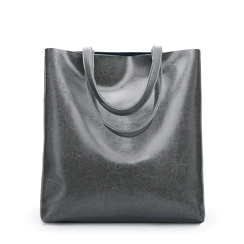 Cow Leather Ladies Shoulder Handbags Women Tote-Tote Bag-Grey-Free Shipping Leatheretro
