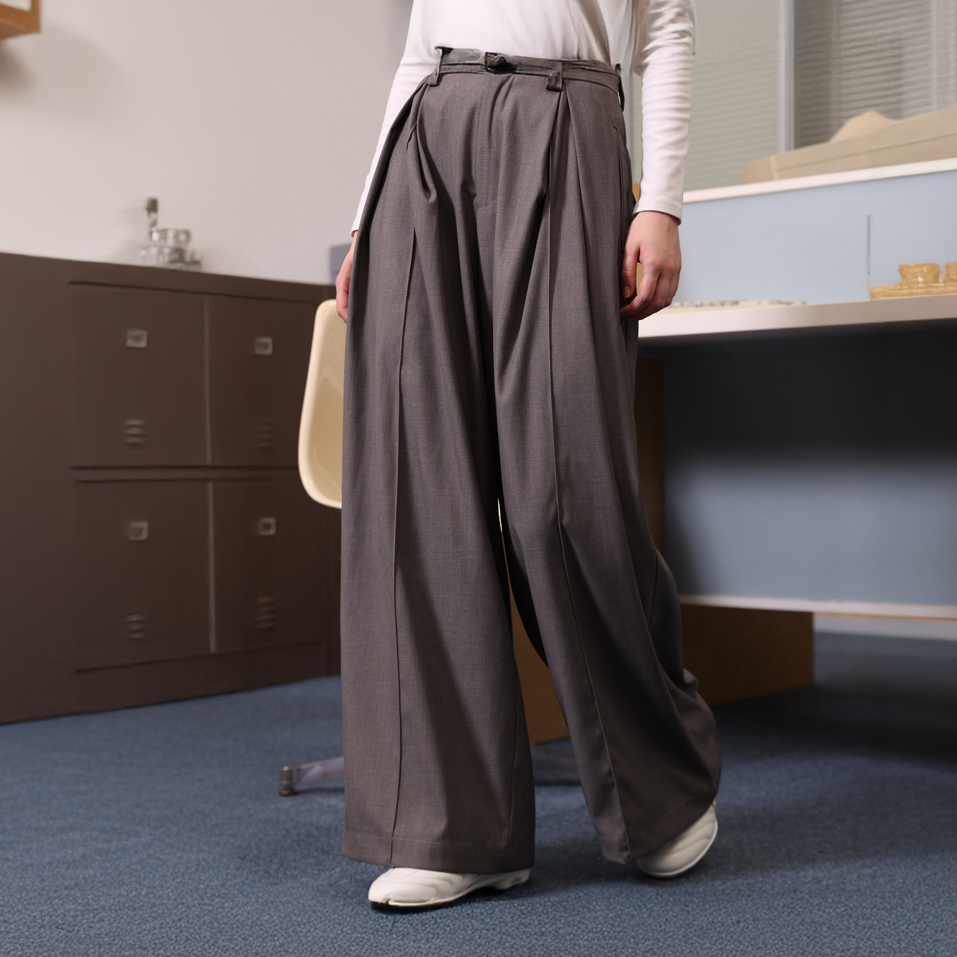 ERROR CODE ROBOT Essential Pleated Wide-Leg Trousers-Pants-S-Gray-Free Shipping Leatheretro