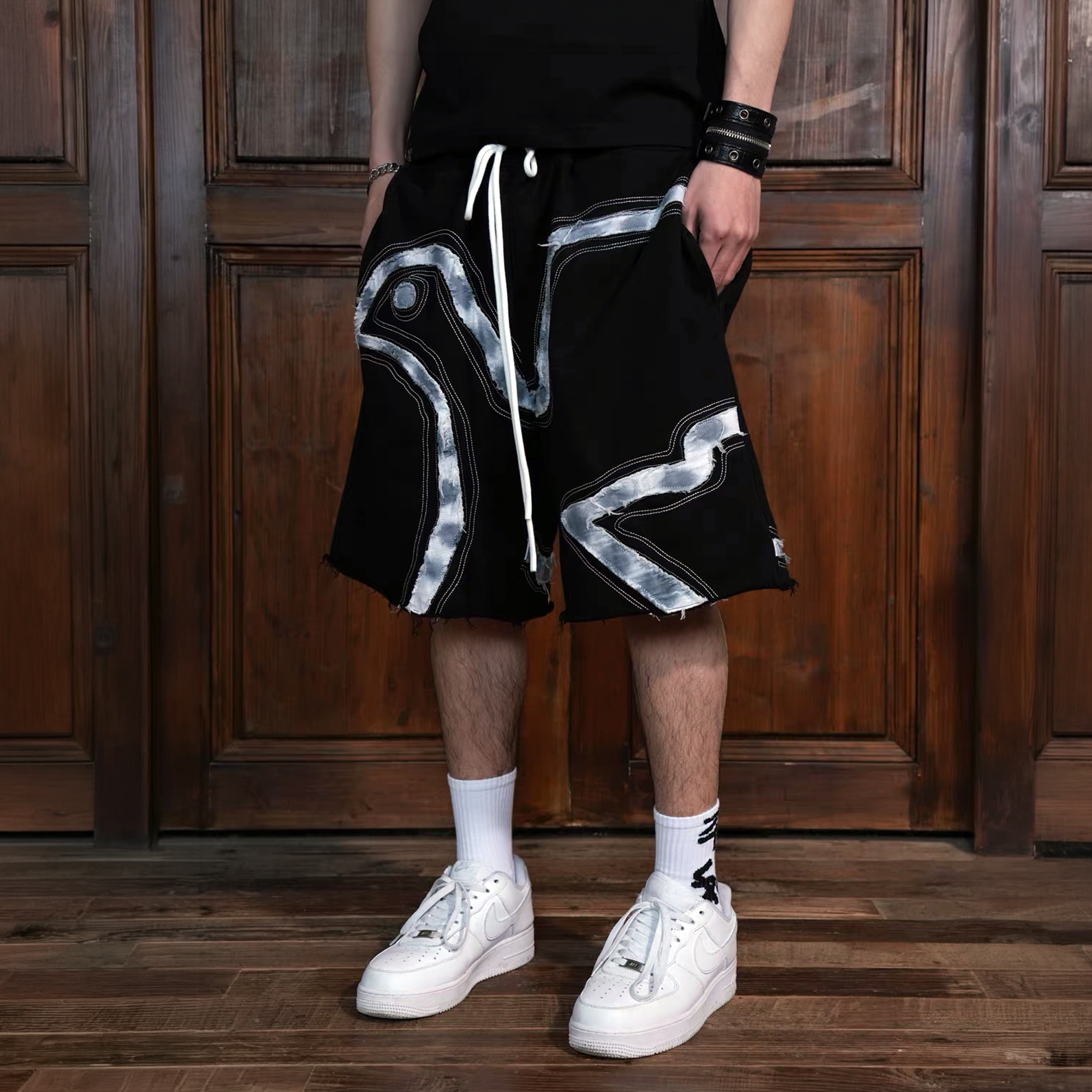 VINKID Dove Patch Drawstring Shorts-Shorts-S / 13-20"-Free Shipping Leatheretro