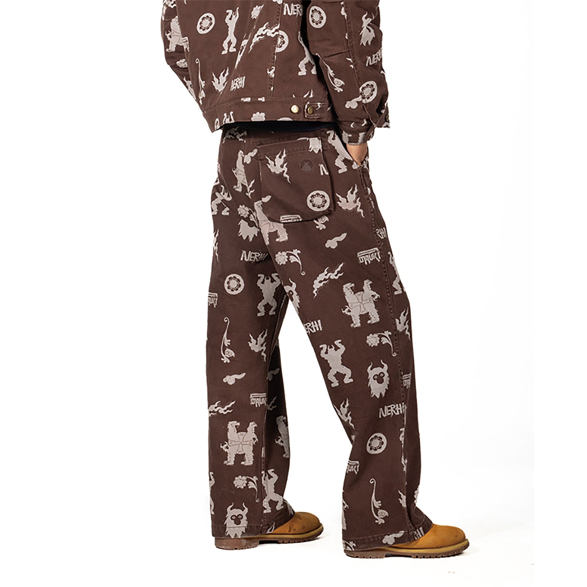 NERHI Tribal Totem Full-Print Patch-Pocket Pants-Pants-S (Preorder)-Free Shipping Leatheretro