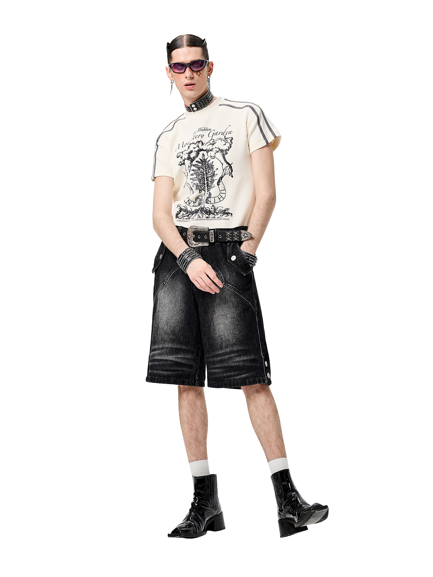 CYCYCY Retro Washed Paneled Denim Shorts-Shorts-XS / 28“-Free Shipping Leatheretro