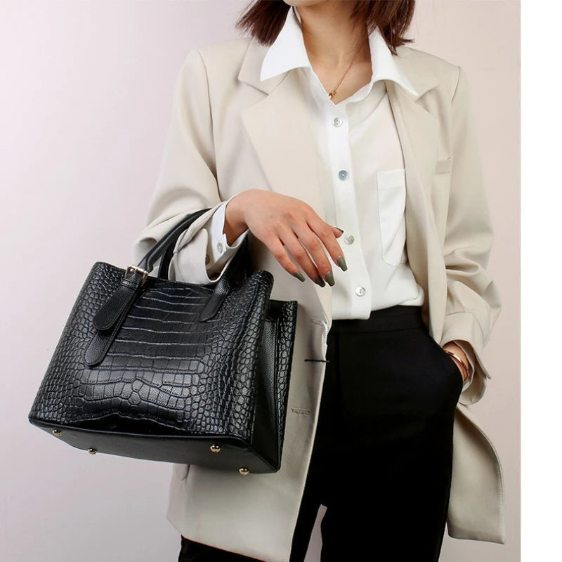Crocodile Pattern Large Shoulder Bag – Luxury Designer Handbag-Handbags-Wine Red-Free Shipping Leatheretro