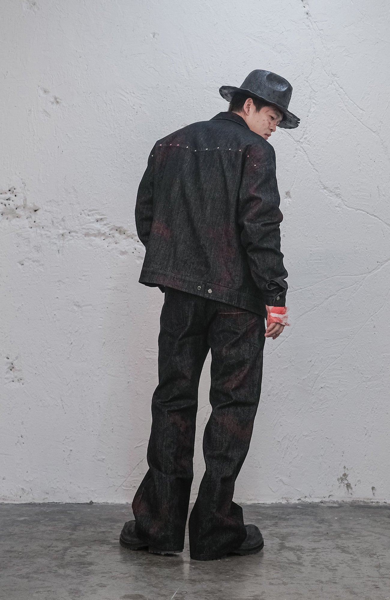 UNDERWATER Bloodstained Raw Flared Denim Pants-Jeans-S-Free Shipping Leatheretro