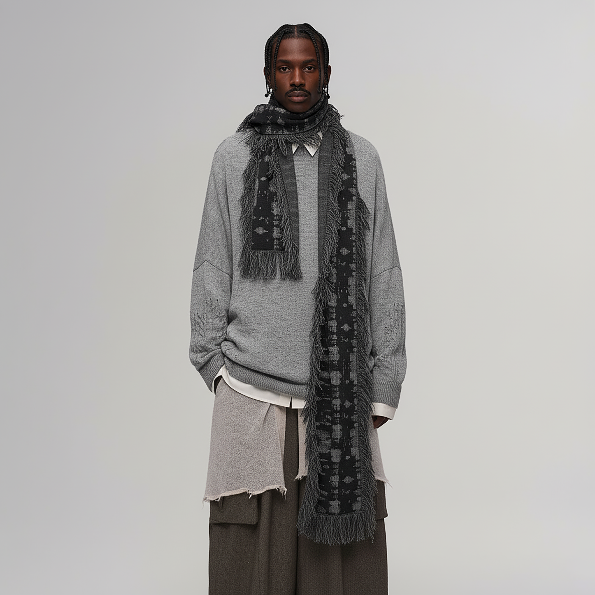 ILNya Nieternite Nifutur Fringed Abstract Jacquard Scarf-Accessories-One Size-Free Shipping Leatheretro