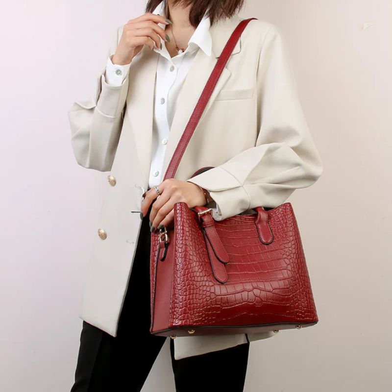 Crocodile Pattern Large Shoulder Bag – Luxury Designer Handbag-Handbags-Wine Red-Free Shipping Leatheretro