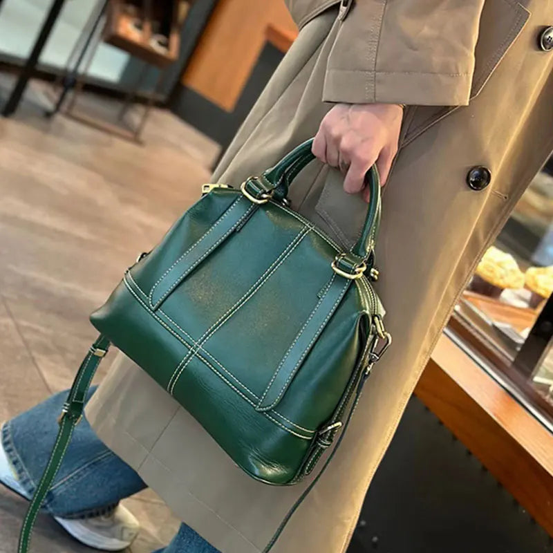 Vintage Genuine Cow Leather Women's Bag - Luxury Design Woman Handbag-Green-Free Shipping Leatheretro