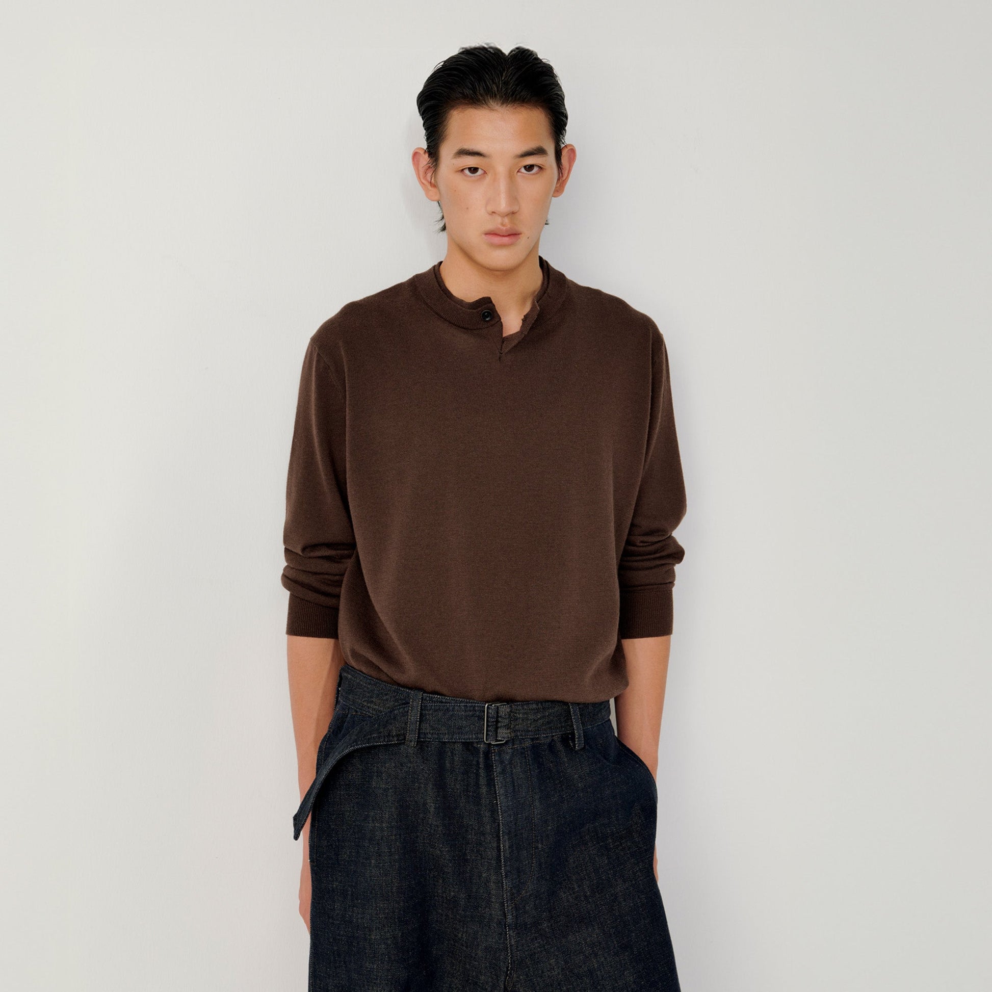 OPICLOTH Essential Layered Collar Sweater-Sweater-XS-Brown-Free Shipping Leatheretro