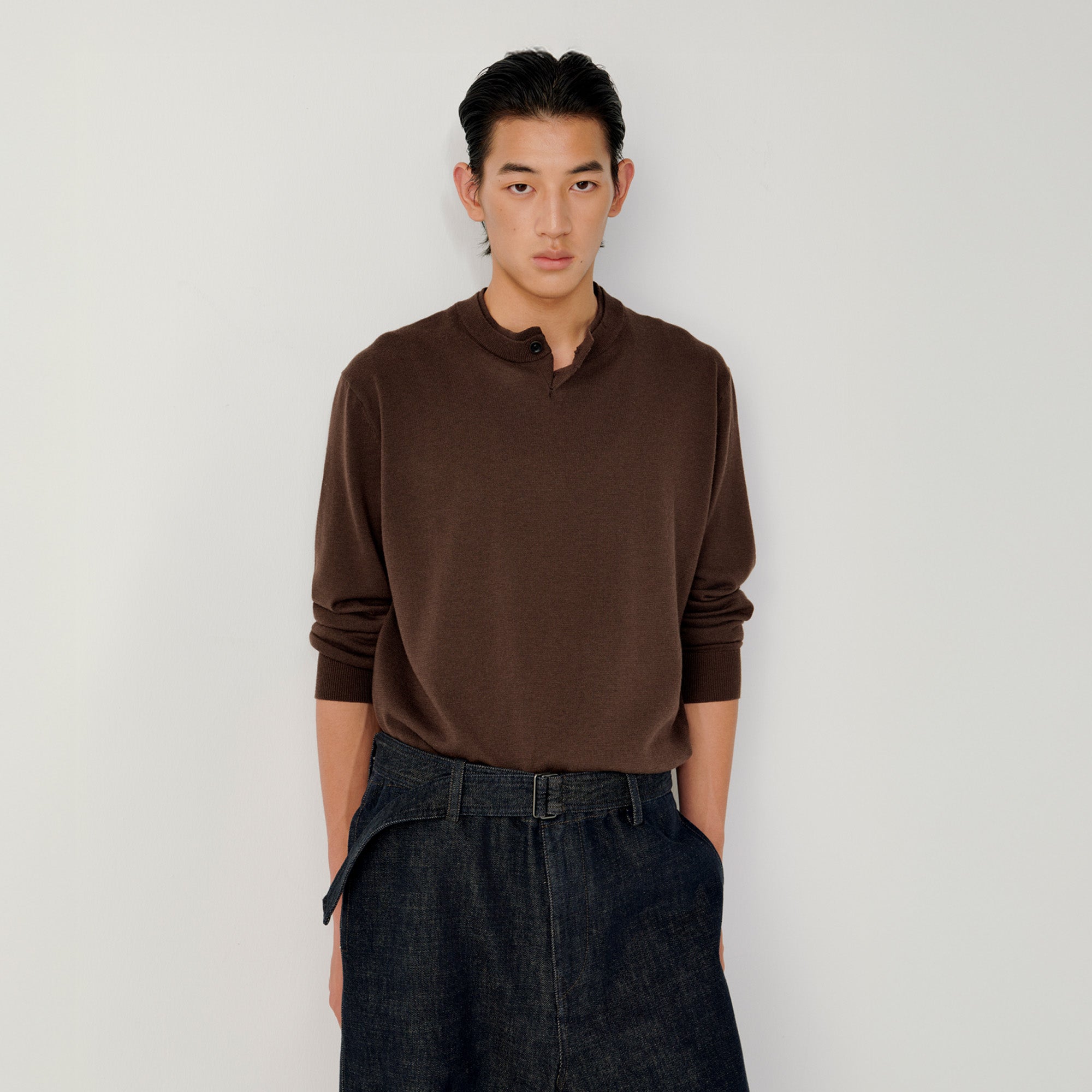 OPICLOTH Essential Layered Collar Sweater-Sweater-XS-Brown-Free Shipping Leatheretro