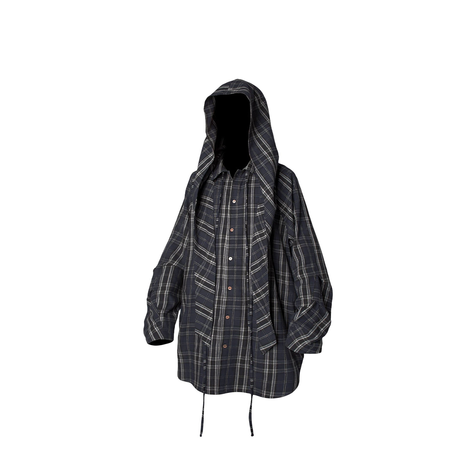 RELABEL Detachable Hood Multi-Zip Plaid Oversized Shirt-Shirt-XS (Preorder)-Free Shipping Leatheretro