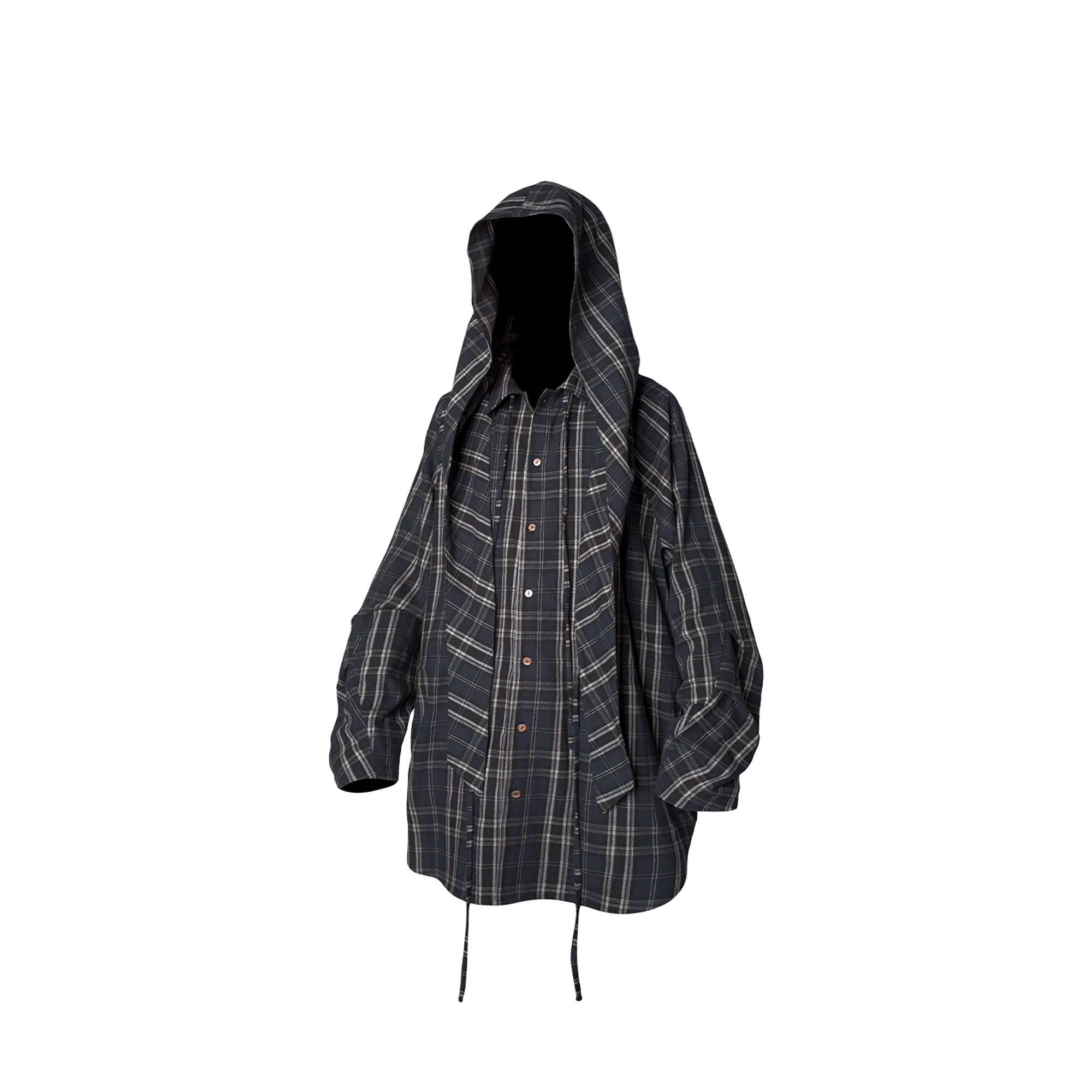 RELABEL Detachable Hood Multi-Zip Plaid Oversized Shirt-Shirt-XS (Preorder)-Free Shipping Leatheretro