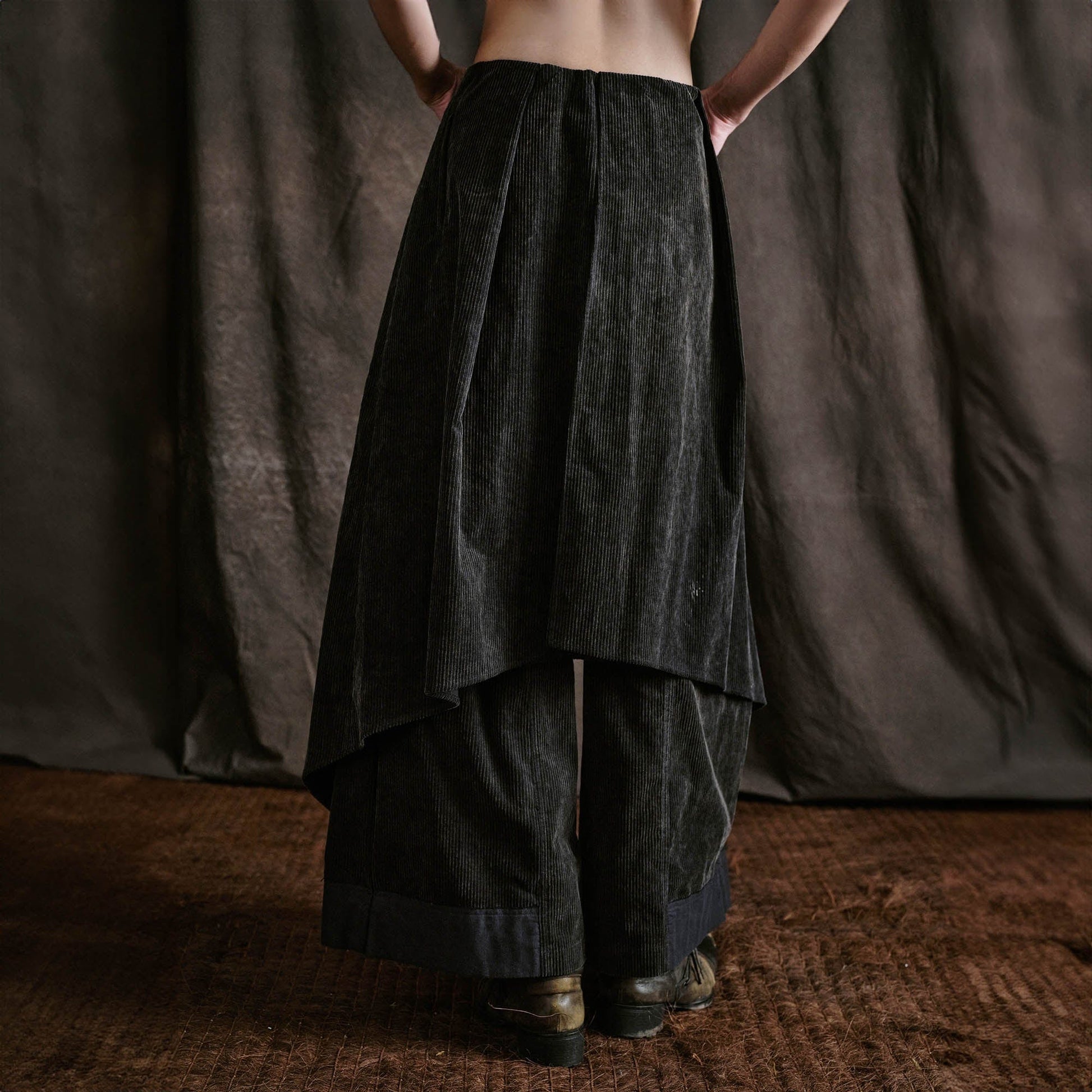 ILNya Nieternite Nifutur Layered Corduroy Wrap-Paneled Wide-Leg Trousers-Pants-S(0)-Free Shipping Leatheretro