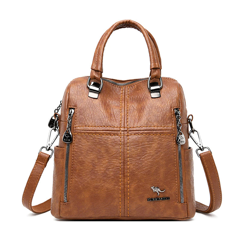 Multifunction Women Shoulder Bag Travel Backpack-Backpacks-Brown-Free Shipping Leatheretro