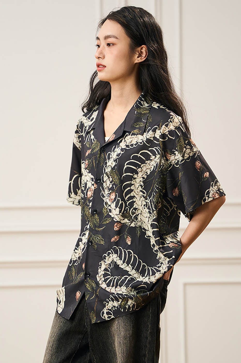 EPIC POETRY Floral Serpent Skeleton Half Shirt-Half shirt-S-Free Shipping Leatheretro