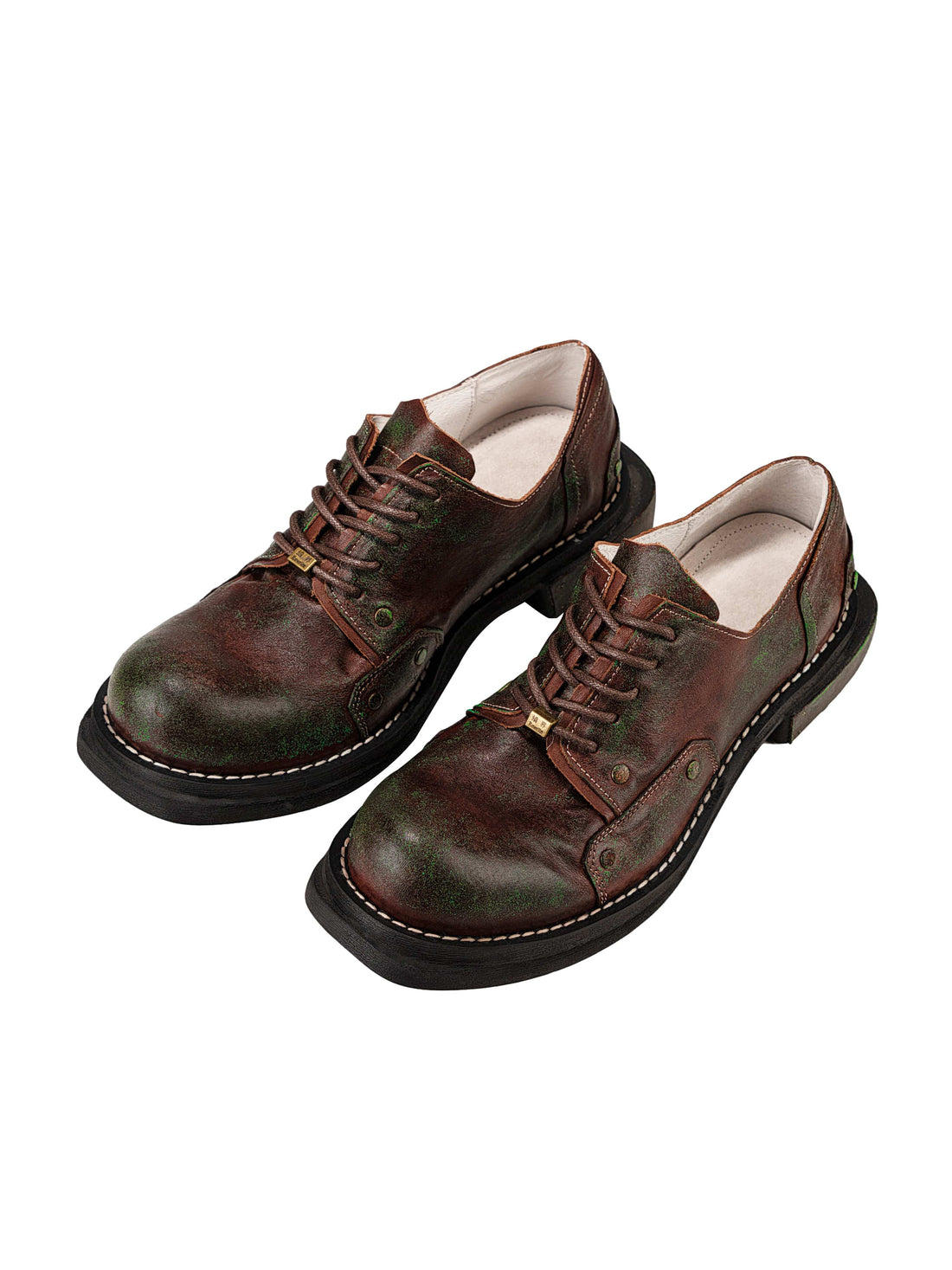 REWRITE Rusted Leather Rivet Derby Shoes-Shoes-38.5-Free Shipping Leatheretro