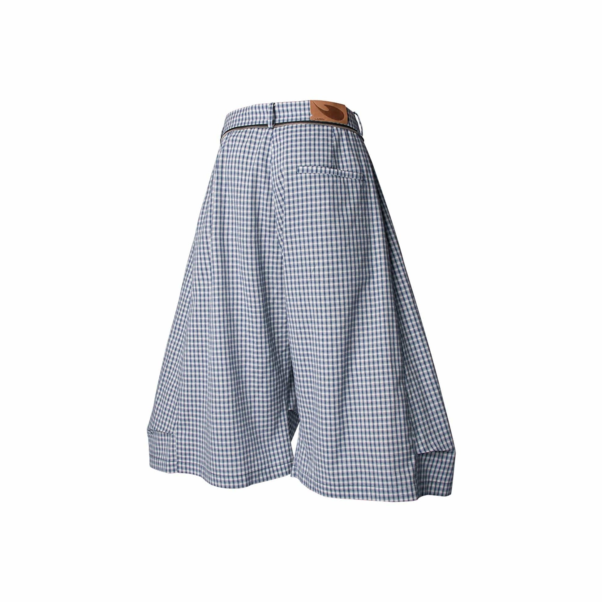 RELABEL Detachable Scarf Grid Pleated Shorts-Shorts-XS-Blue-Free Shipping Leatheretro