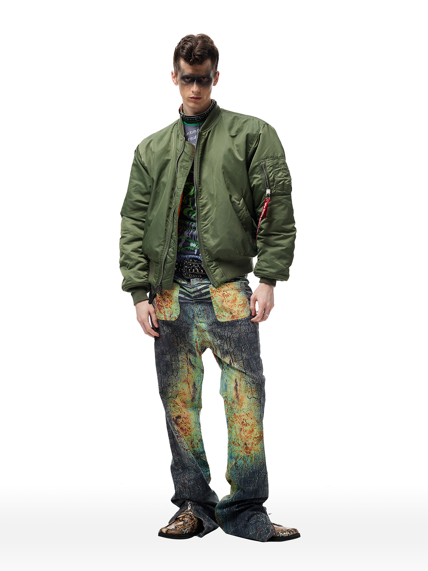 CYCYCY Iridescent Croc Full-Print Slim Flared Jeans-Jeans-XXS / 27"-Free Shipping Leatheretro