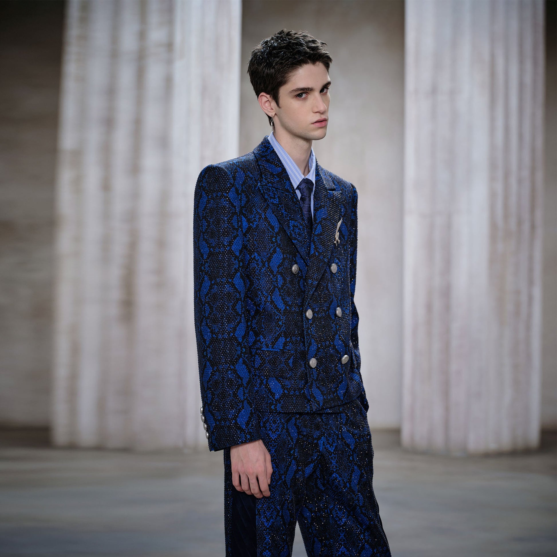 FACEONLAB Snake Diamond Double-Breasted Blazer-Jacket-M-Free Shipping Leatheretro