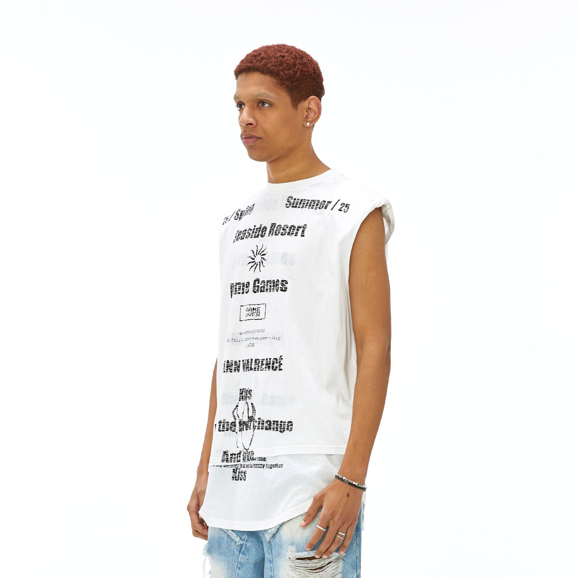 VANN VALRENCE Statement Padded Cotton Sleeveless Tee-T Shirt-S-Free Shipping Leatheretro