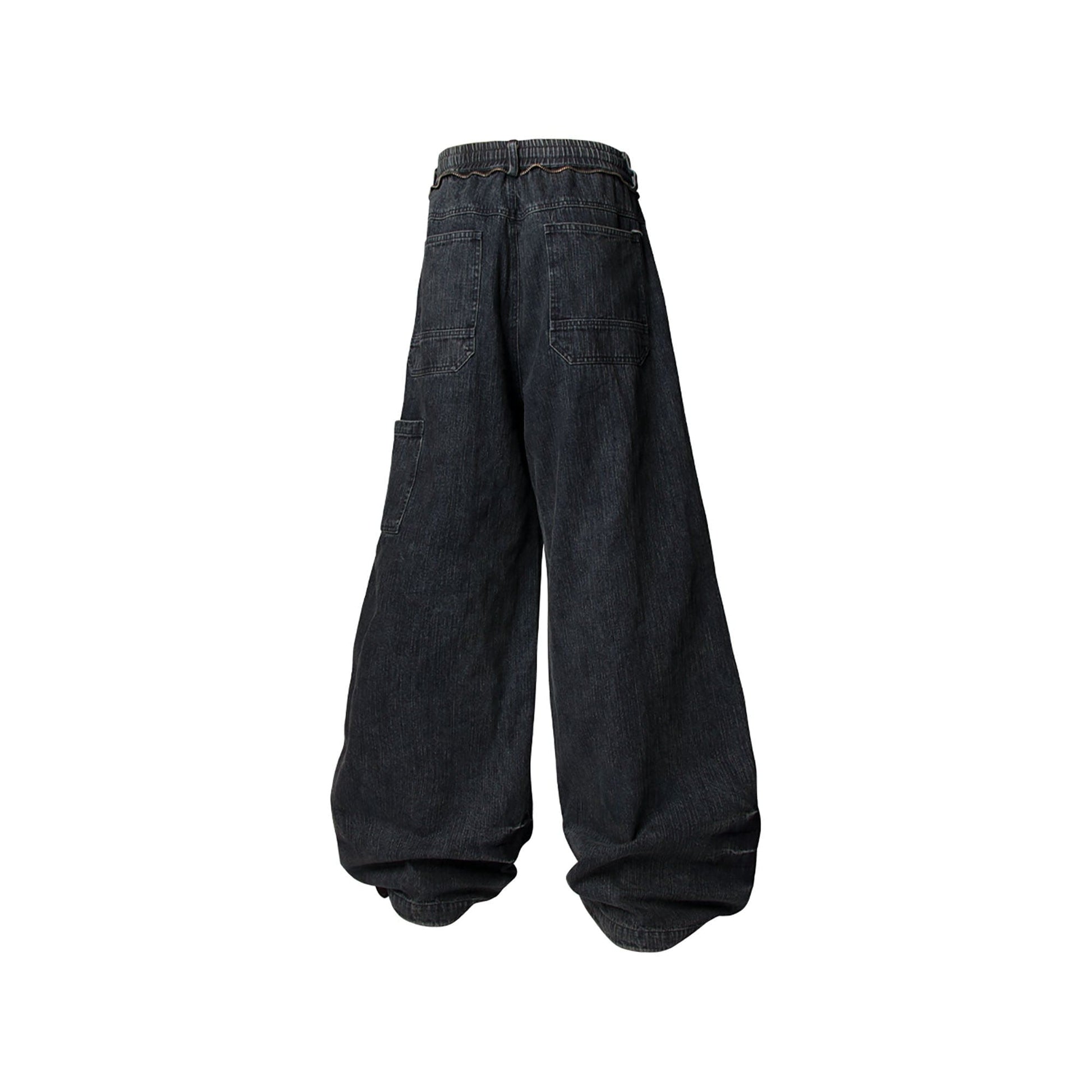 RELABEL Double-Knee Patch Washed Drawstring Jeans-Jeans-XS-Free Shipping Leatheretro