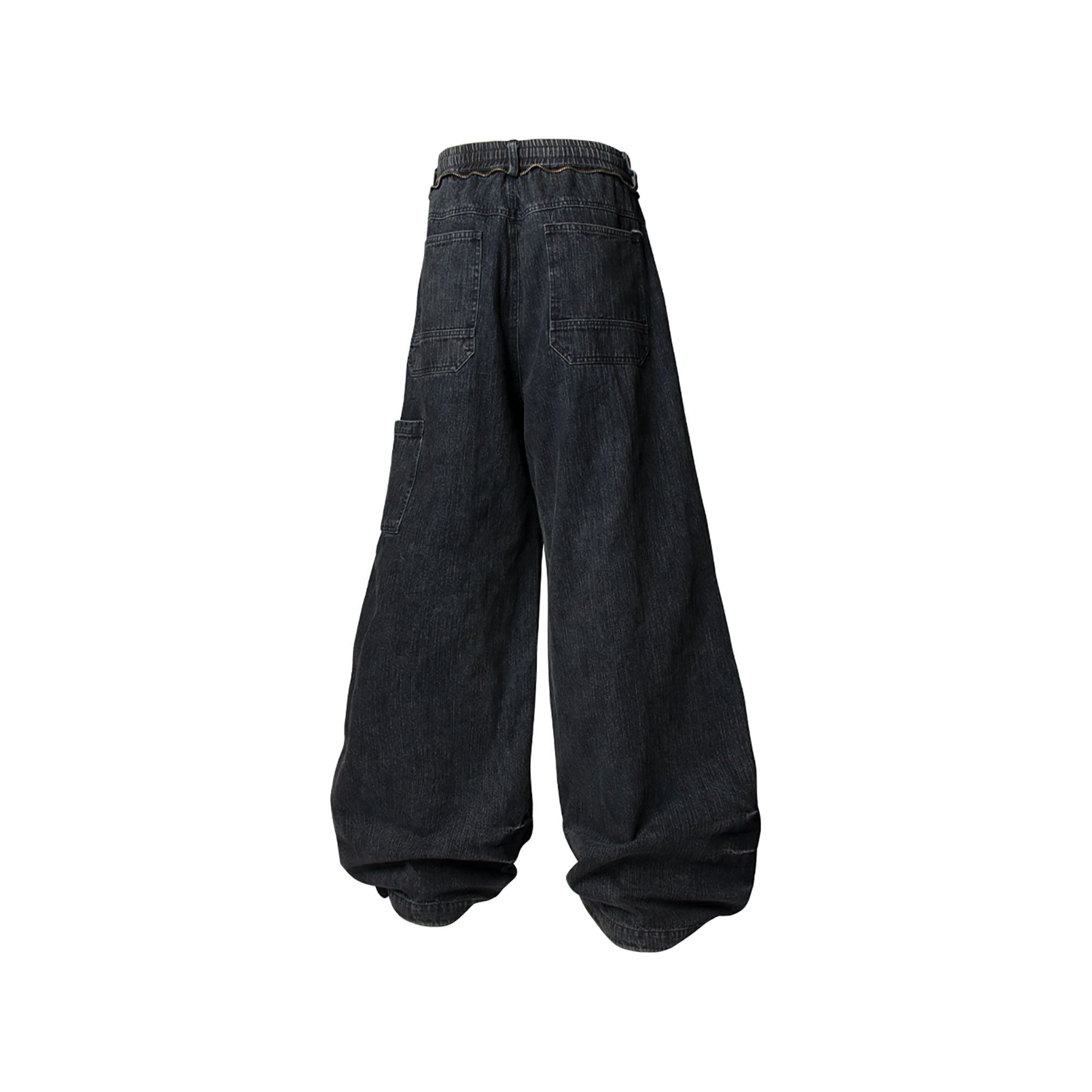 RELABEL Double-Knee Patch Washed Drawstring Jeans-Jeans-XS-Free Shipping Leatheretro