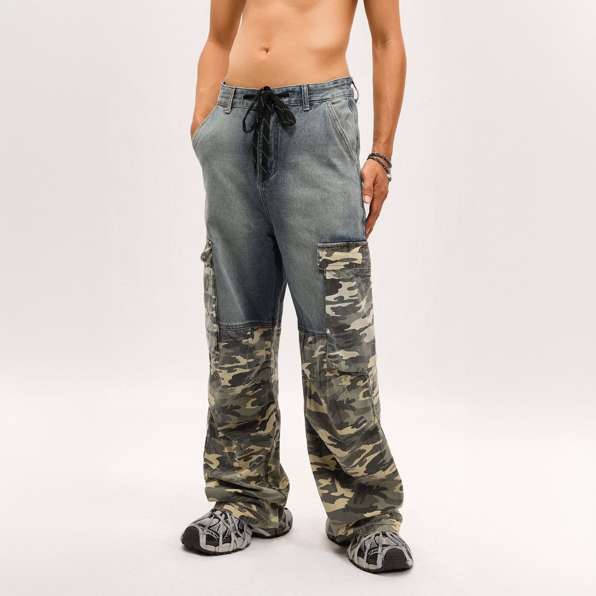 OVDY Camo Spliced Big-Pocket Jeans-Jeans-S-Free Shipping Leatheretro
