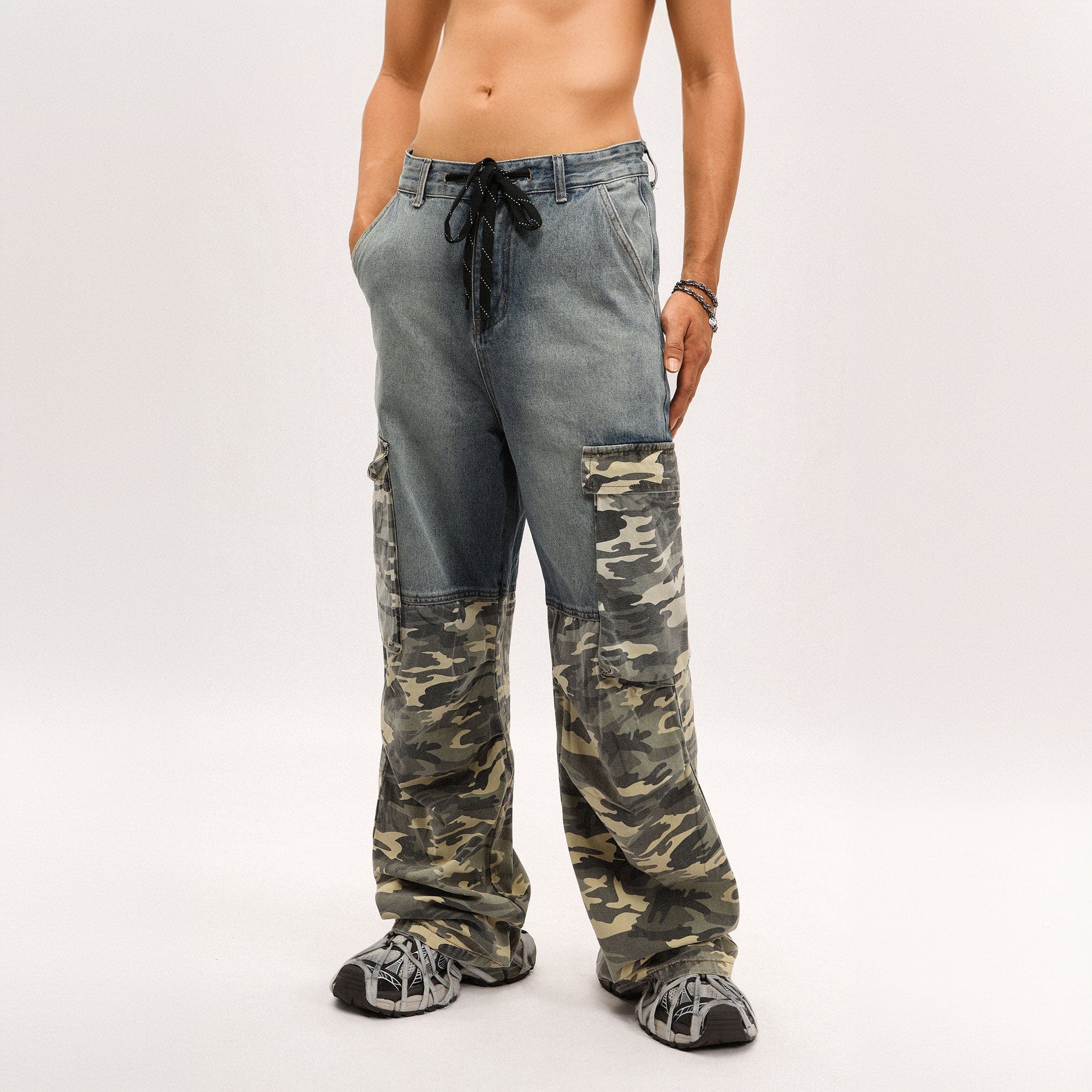 OVDY Camo Spliced Big-Pocket Jeans-Jeans-S-Free Shipping Leatheretro