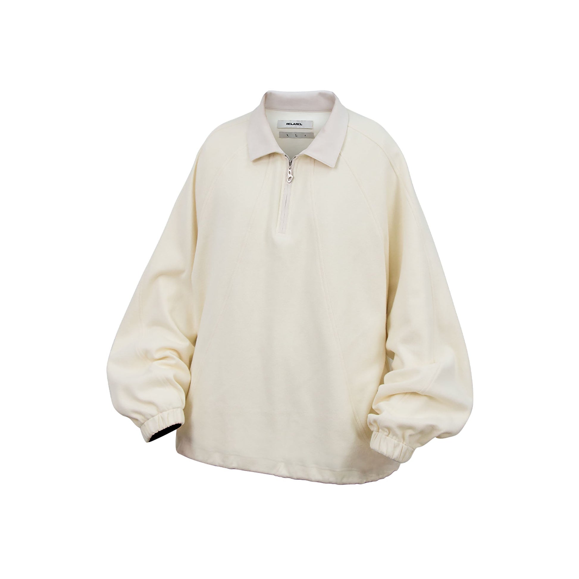 RELABEL Raglan Drawstring-Hem Polo Sweatshirt-Jacket-XS-Light Gray-Free Shipping Leatheretro