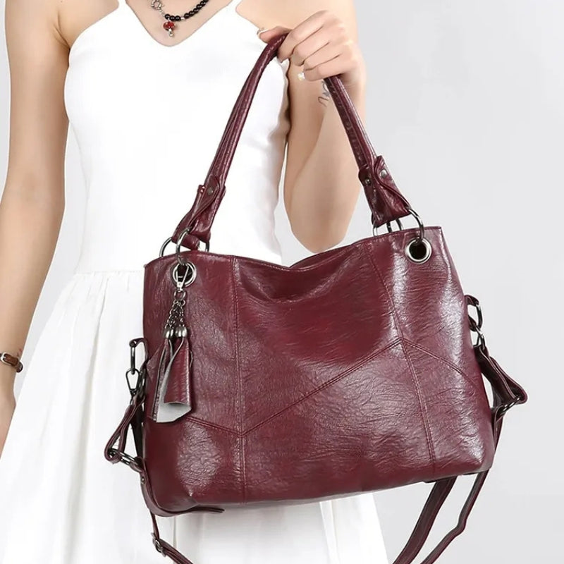 Large Capacity Soft Leather Stitching Handbag - American Retro Square Bag-Handbags-Black-Free Shipping Leatheretro