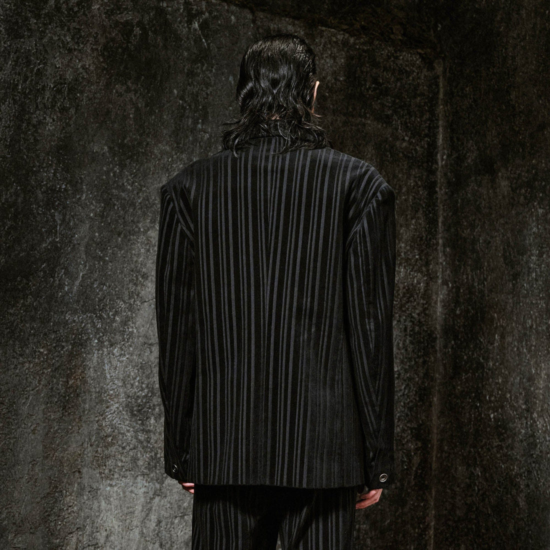 ILNya Nieternite Nifutur Corduroy Stripe Panel Satin Lapel Blazer-Jacket-S(0)-Free Shipping Leatheretro