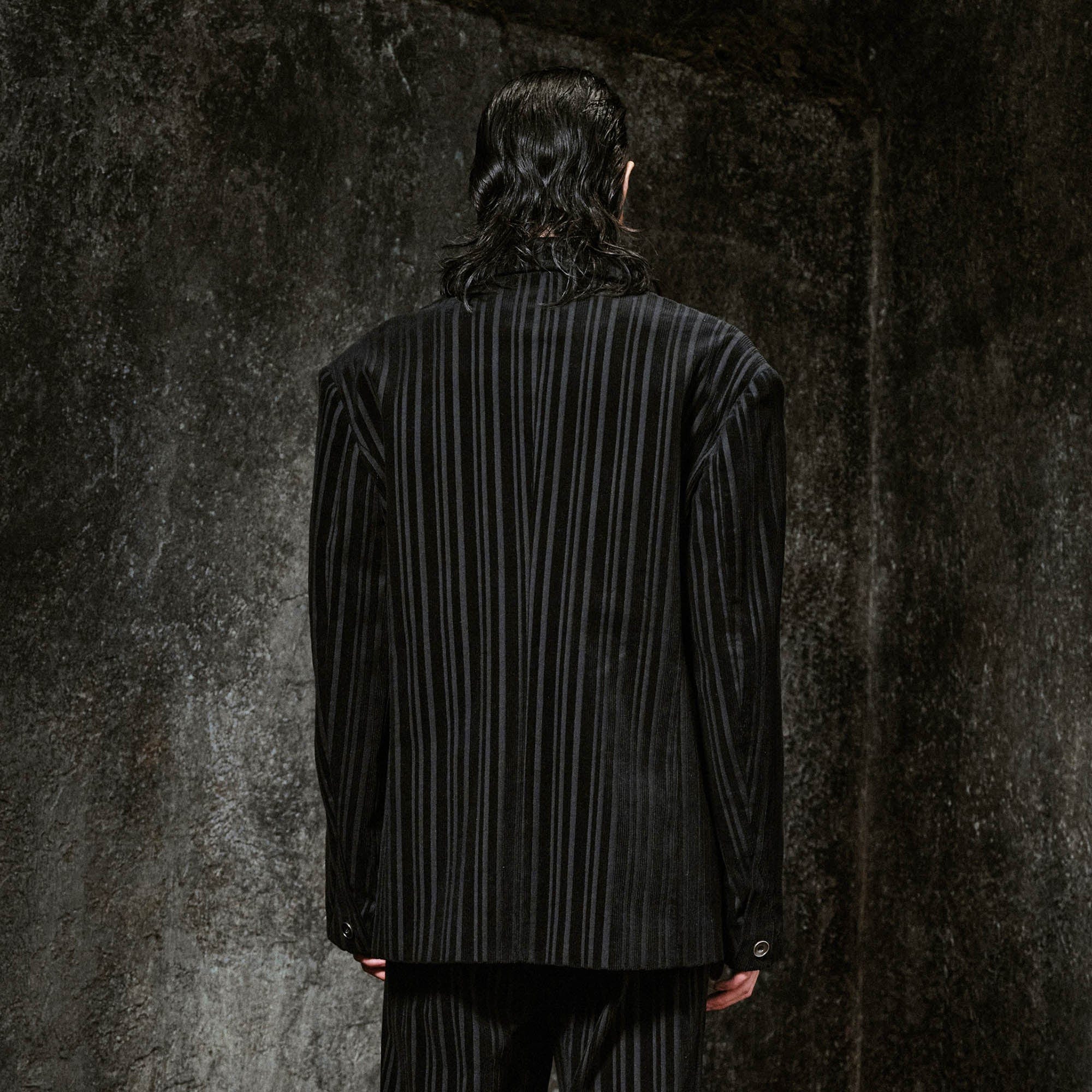 ILNya Nieternite Nifutur Corduroy Stripe Panel Satin Lapel Blazer-Jacket-S(0)-Free Shipping Leatheretro