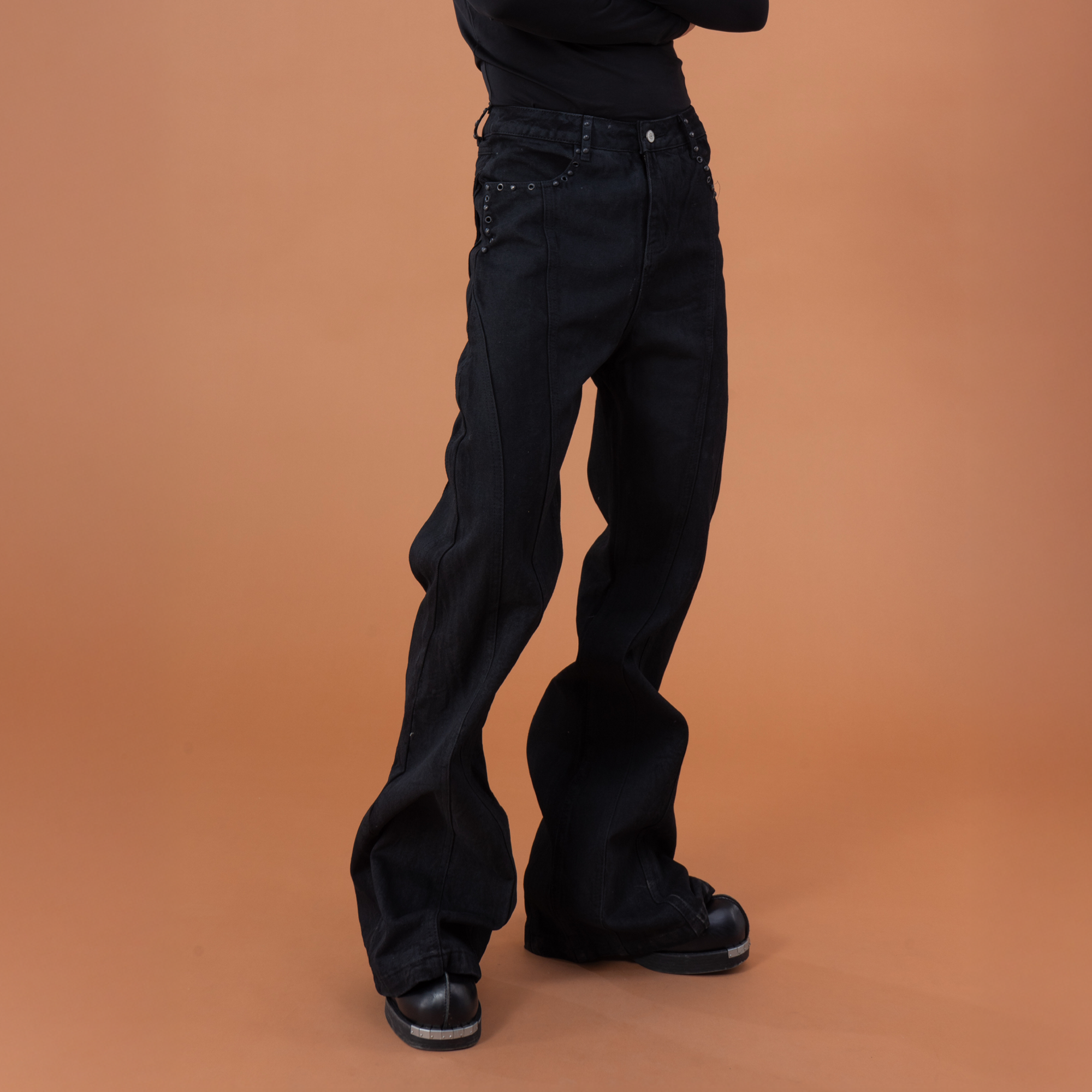 CLP Panel Studded Flared Jeans-Jeans-S (Preorder)-Free Shipping Leatheretro