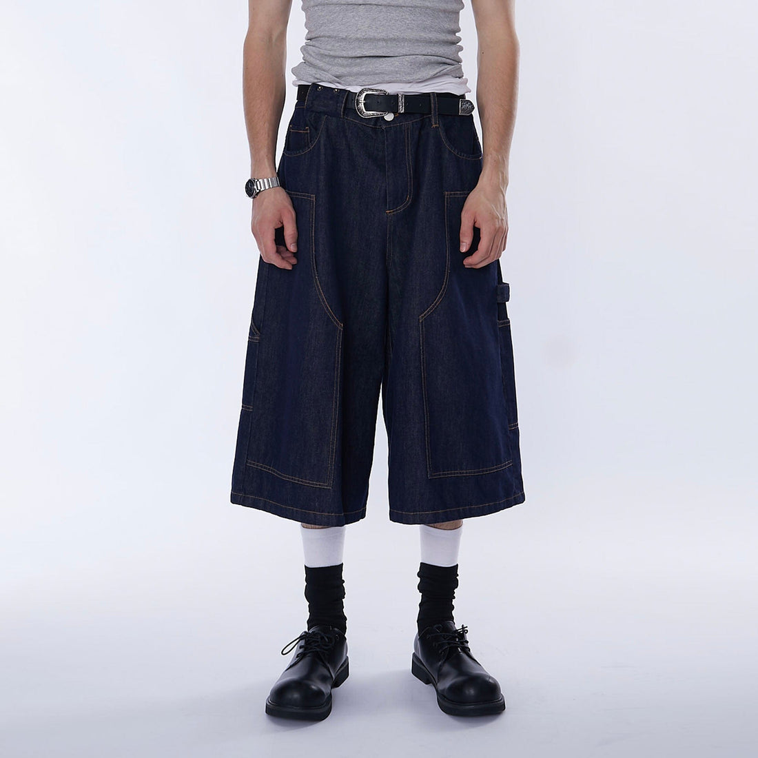 ASSEEN Double-Knee Raw Denim Shorts-Shorts-S-Free Shipping Leatheretro