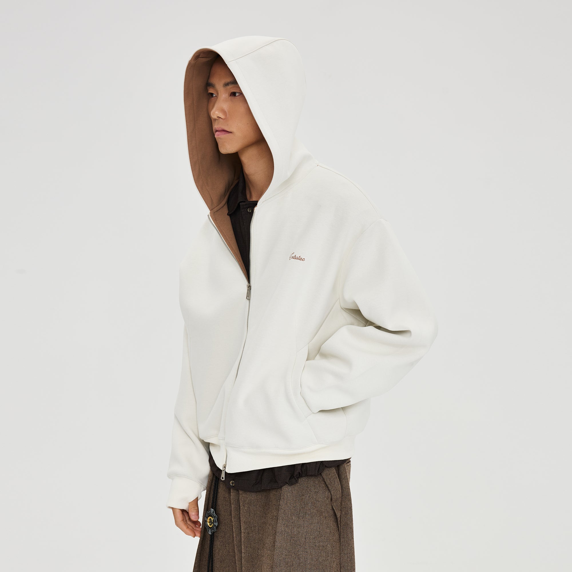 CATSSTAC Essential Embroidered LOGO Zip-Up Hoodie-Jacket-M (Preorder)-White-Free Shipping Leatheretro