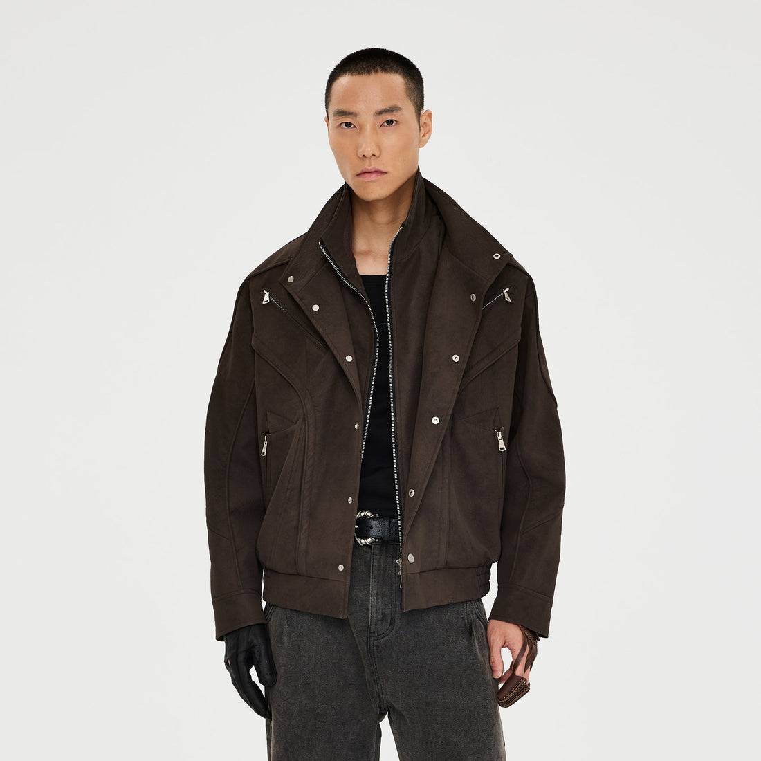 CATSSTAC Layered Placket Structured Paneled PU Jacket-Jacket-M (Preorder)-Free Shipping Leatheretro