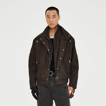 CATSSTAC Layered Placket Structured Paneled PU Jacket-Jacket-M (Preorder)-Free Shipping Leatheretro