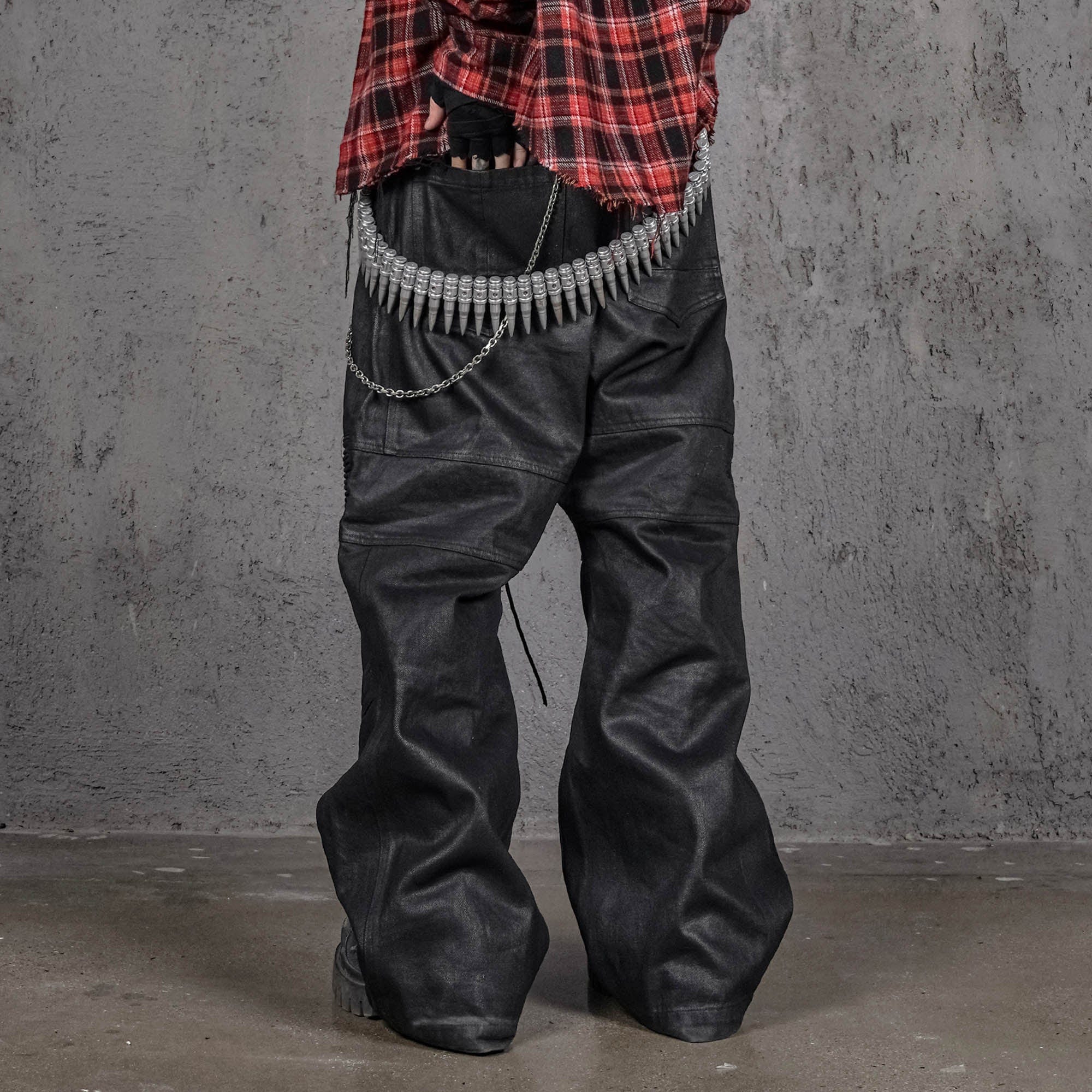 UNDERWATER Infernal Gaze Crinkled Waxed Wide-Leg Pants Black-Pants-S-Free Shipping Leatheretro
